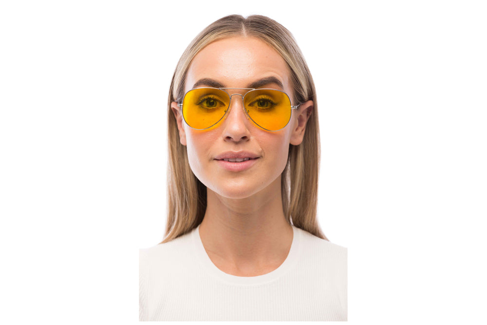Woman Wearing Maverick Light Sensitivity Glasses