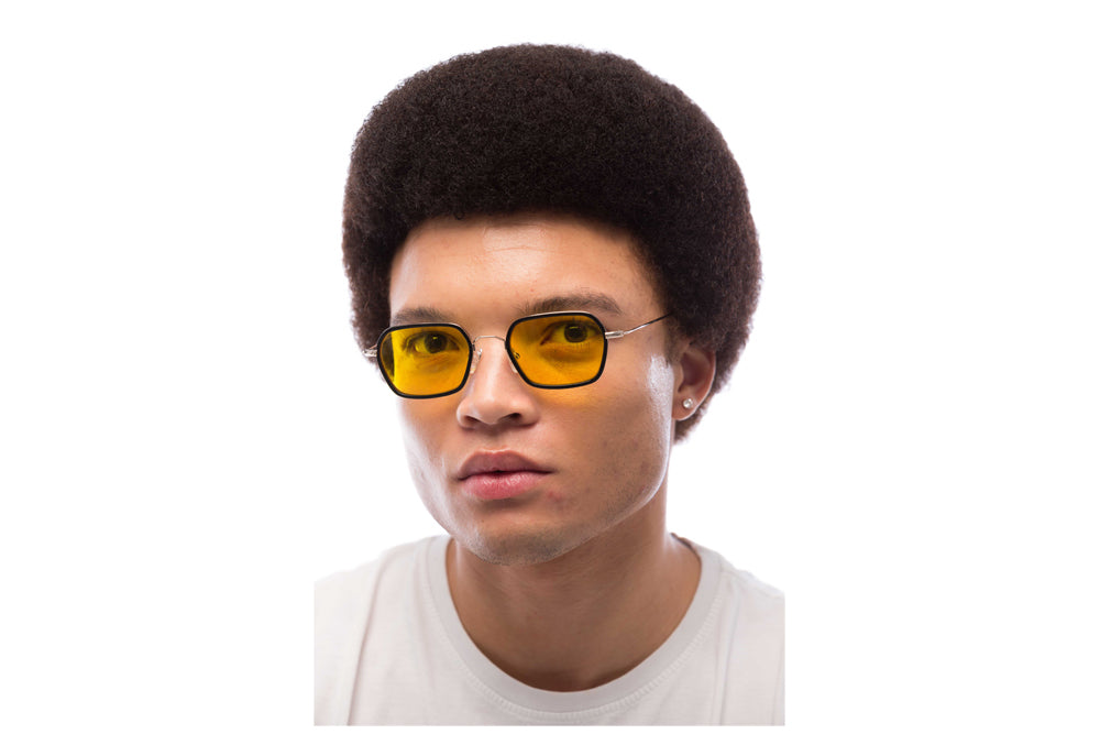 Man Wearing Mac Light Sensitivity Glasses