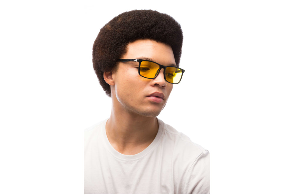 Man Wearing Brooklyn Light Sensitivity Glasses