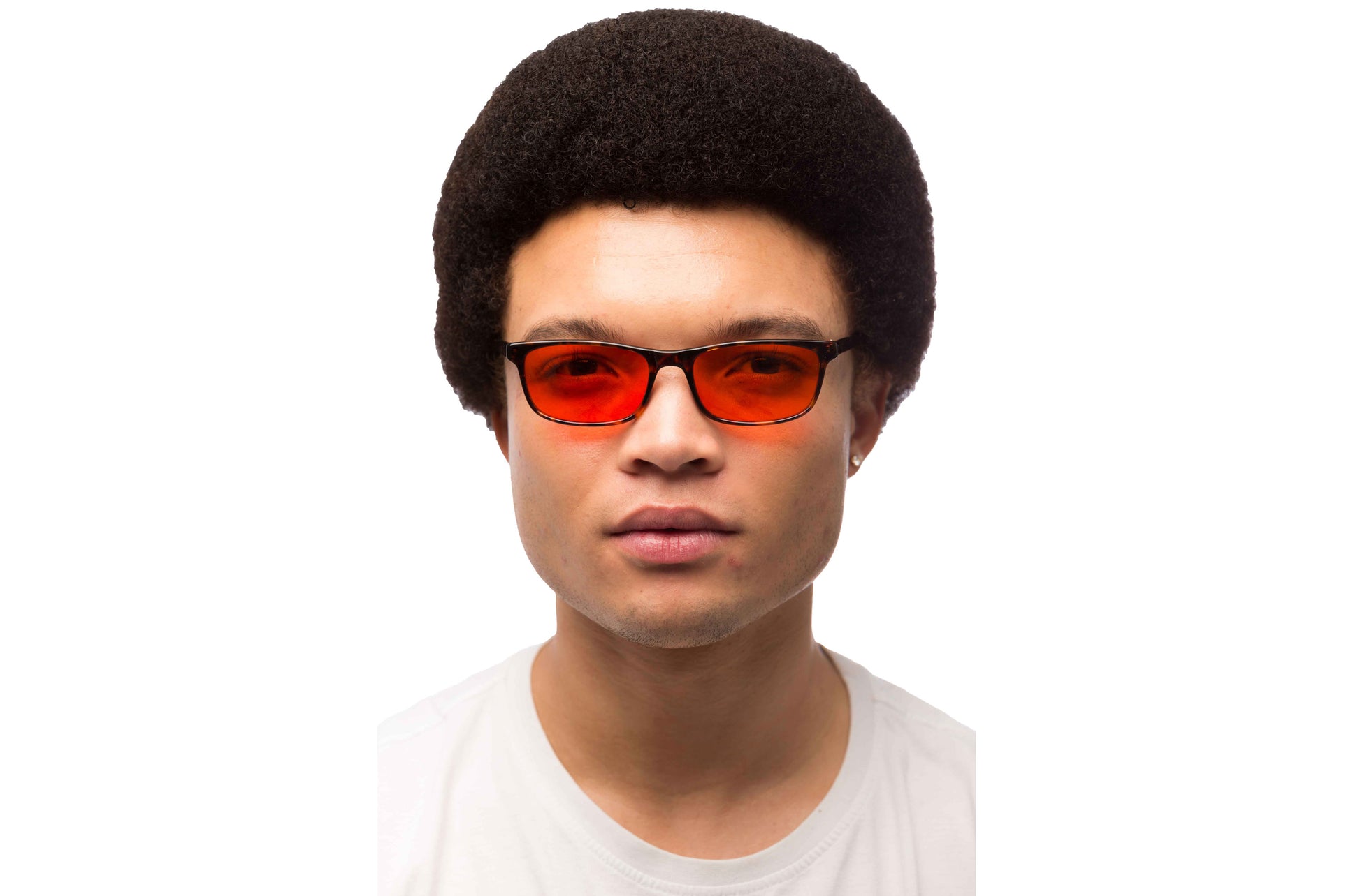 Man Wearing Tortoise Shell Blue Light Blocking Glasses