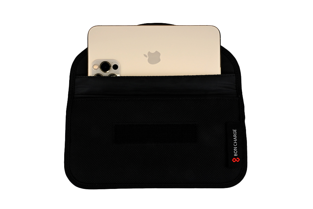Phone Placed in EMF Radiation Blocking Phone Pouch Cybersecurity, Privacy & EMP Attack Shield