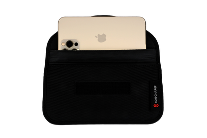 Phone Placed in EMF Radiation Blocking Phone Pouch Cybersecurity, Privacy & EMP Attack Shield