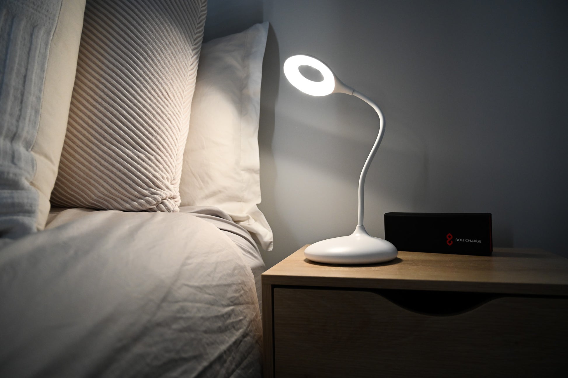 Full Spectrum Lamp (White) on Bedside Table Daytime Setting