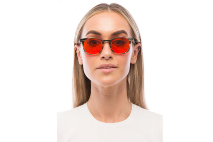 Woman Wearing Arrow Blue Light Blocking Glasses Prescription