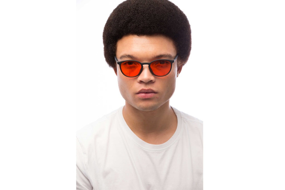 Man Wearing Echo Blue Light Blocking Glasses
