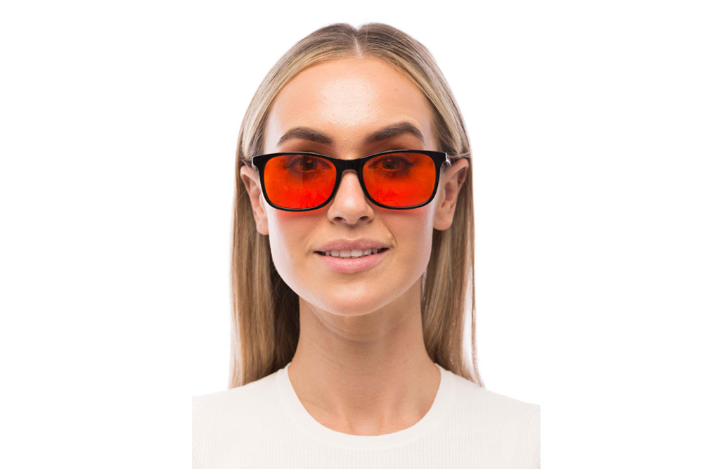 Woman Wearing Smith Blue Light Blocking Glasses