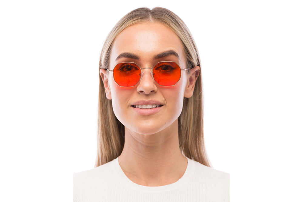Woman Wearing Miki Blue Light Blocking Glasses
