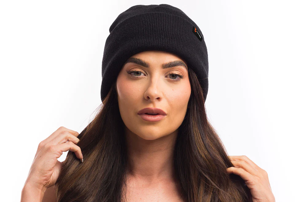 Woman Wearing EMF Radiation Blocking Beanie Hat