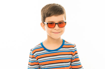 Boy Wearing Theo Blue Light Blocking Glasses Prescription Angled View