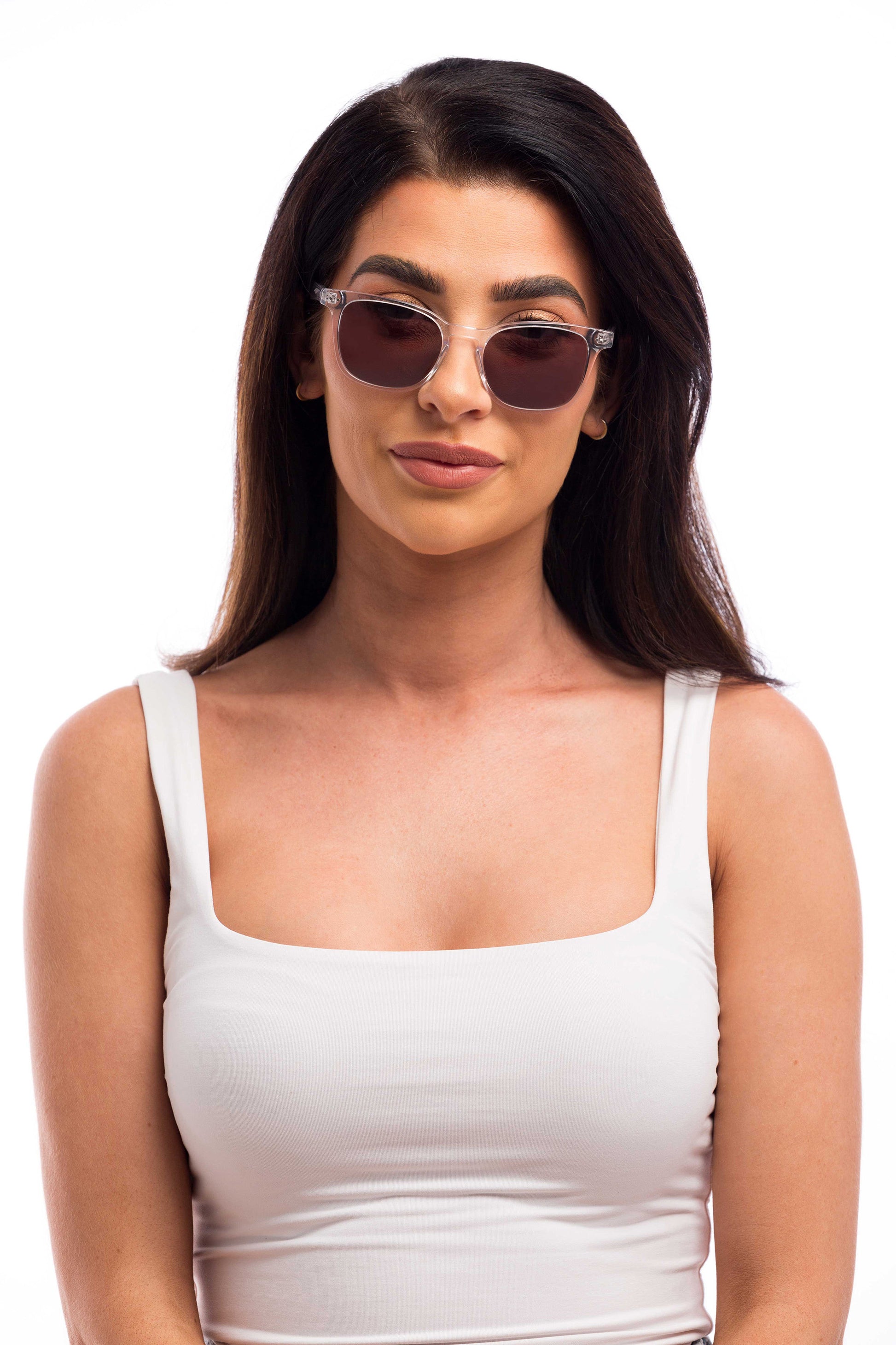 Woman Wearing Crystal Sunglasses (Brown)