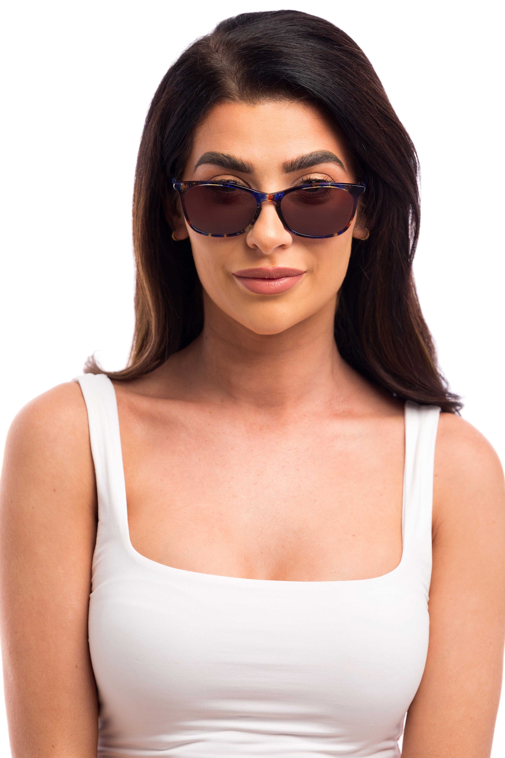 Woman Wearing Galaxy Sunglasses Readers (Brown)