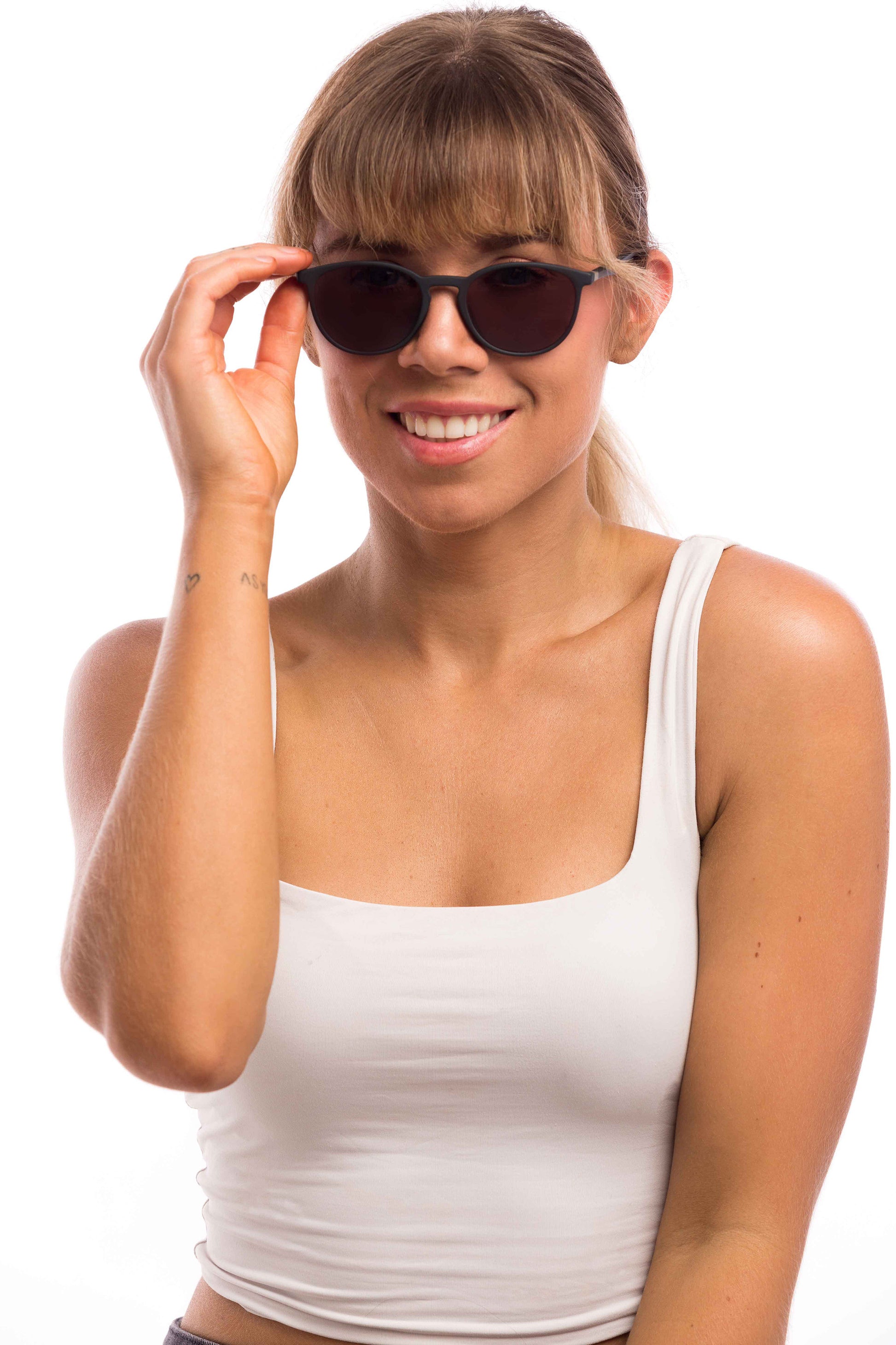 Woman Wearing Echo Sunglasses (Grey)